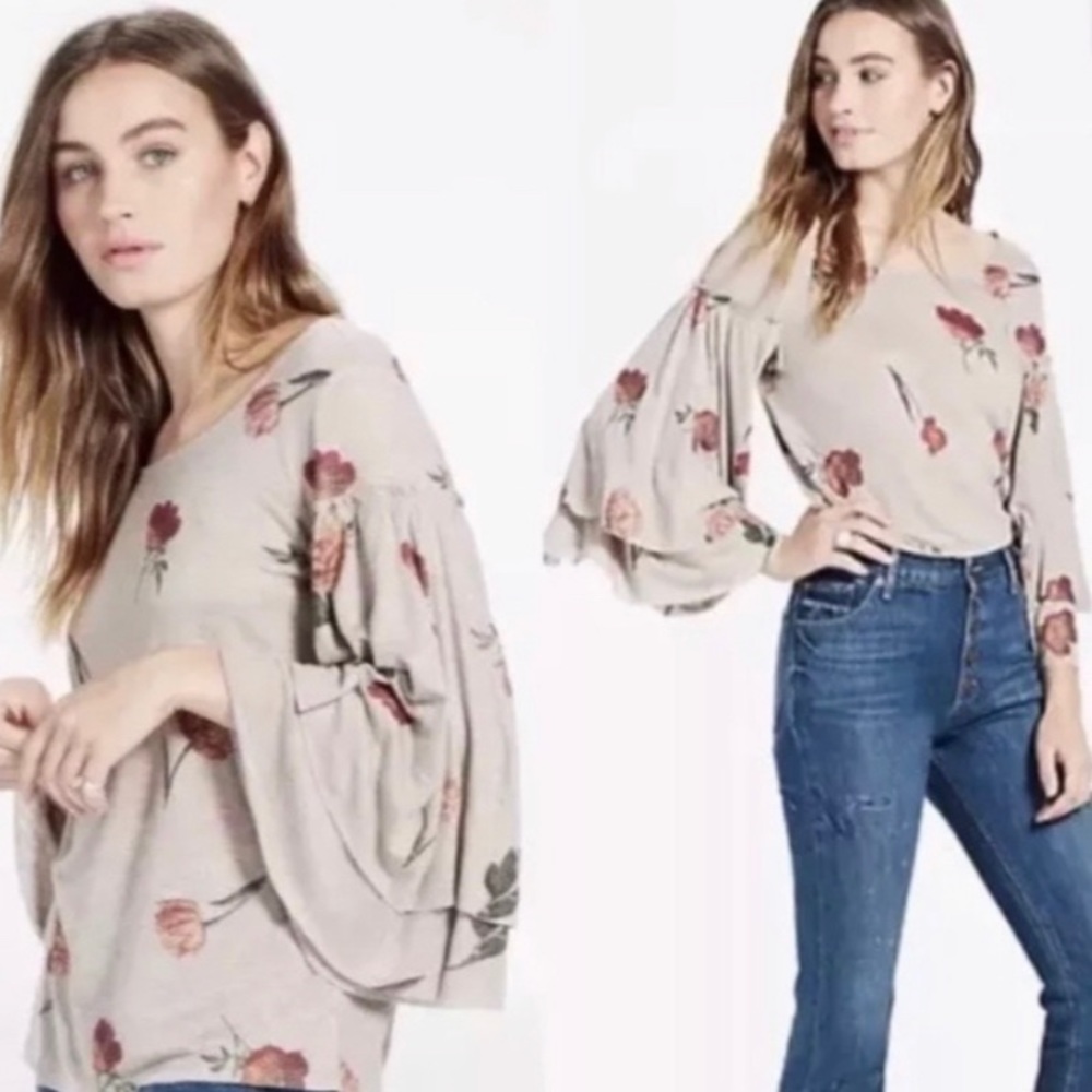 Lucky Brand Women’s Duquet Blouse – Floral Metallic Bell Sleeves, Size Medium - Picture 2 of 15